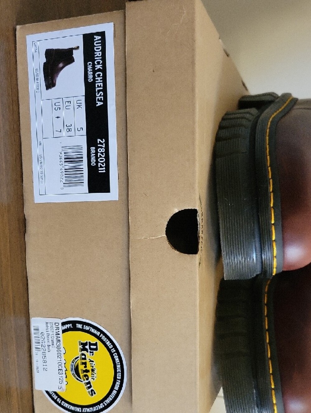Dr. Martens Women's Leather Chelsea Boots in Burgundy with Yellow Stitching - Picture 9 of 9